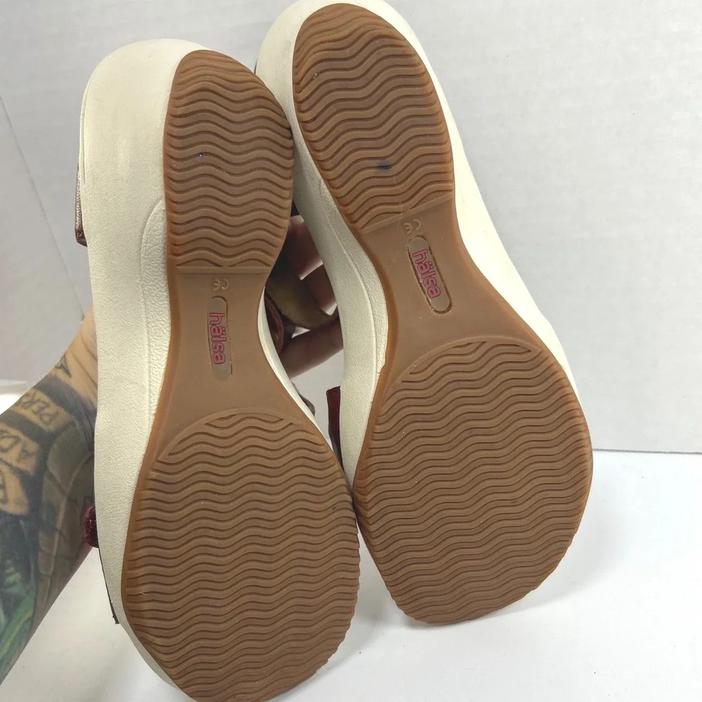 Halsa Cindy Comfort Earthcore Sandals 8 Leather Coastal Grandma Granola Red Boho
